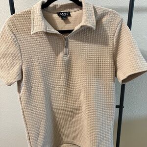Boohoo Mens Tan Textured Zip Polo Shirt